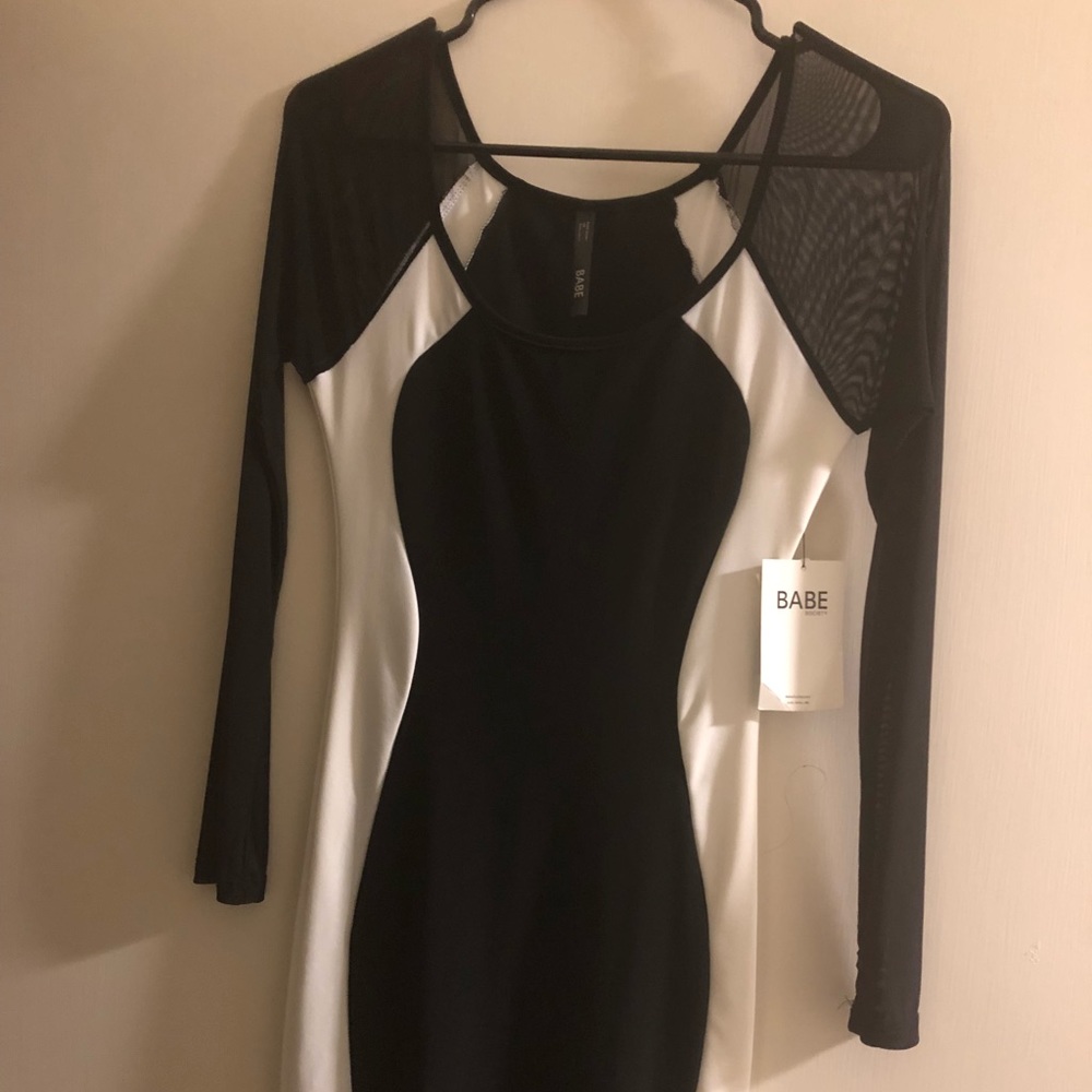 Black and white mesh dress